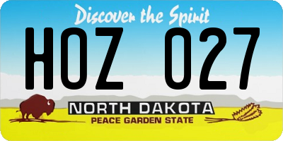 ND license plate HOZ027