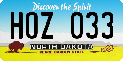ND license plate HOZ033