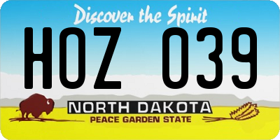 ND license plate HOZ039