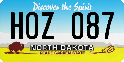 ND license plate HOZ087