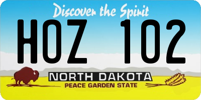 ND license plate HOZ102