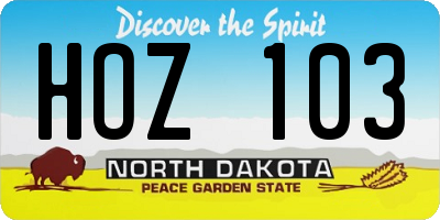 ND license plate HOZ103