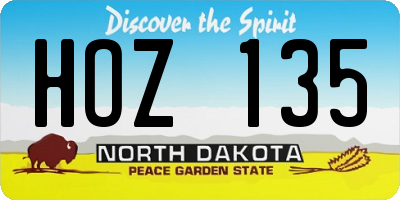 ND license plate HOZ135