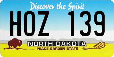 ND license plate HOZ139