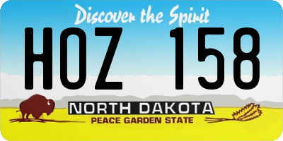 ND license plate HOZ158