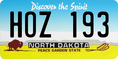 ND license plate HOZ193