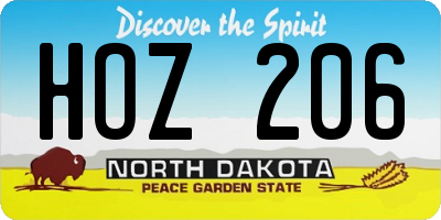 ND license plate HOZ206