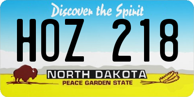 ND license plate HOZ218