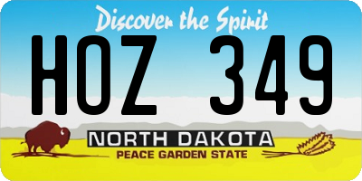 ND license plate HOZ349