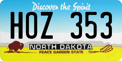 ND license plate HOZ353