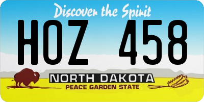 ND license plate HOZ458