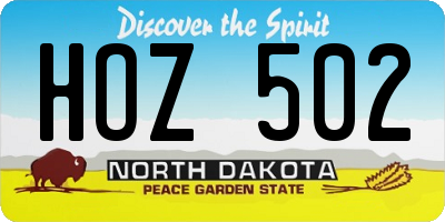 ND license plate HOZ502