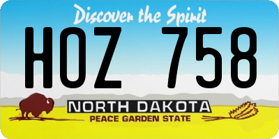 ND license plate HOZ758