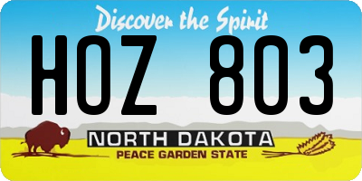 ND license plate HOZ803