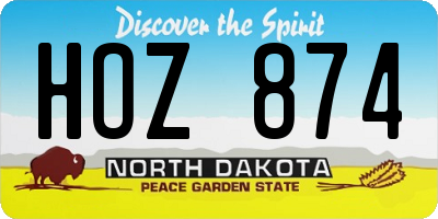 ND license plate HOZ874