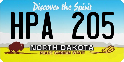 ND license plate HPA205