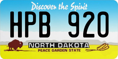 ND license plate HPB920