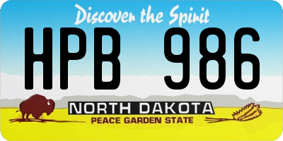 ND license plate HPB986