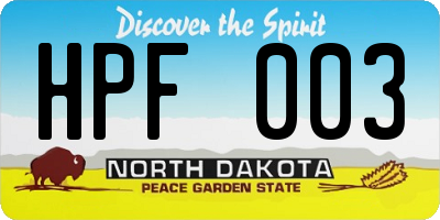 ND license plate HPF003