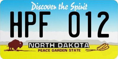 ND license plate HPF012