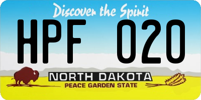 ND license plate HPF020