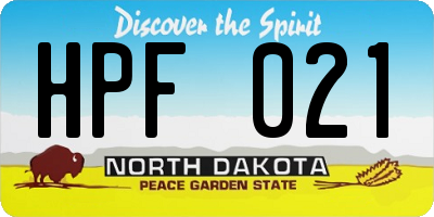 ND license plate HPF021