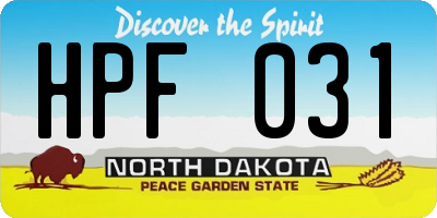 ND license plate HPF031
