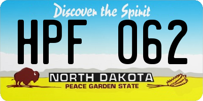 ND license plate HPF062