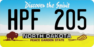 ND license plate HPF205