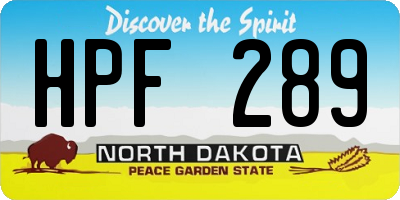 ND license plate HPF289