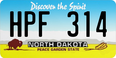 ND license plate HPF314