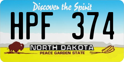 ND license plate HPF374