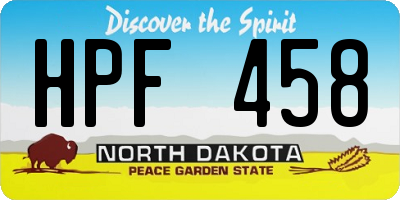 ND license plate HPF458