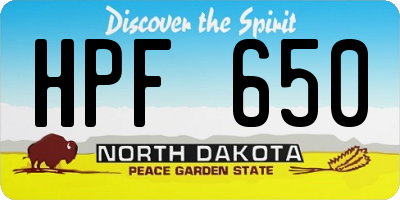 ND license plate HPF650