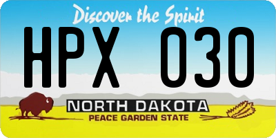ND license plate HPX030