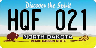 ND license plate HQF021