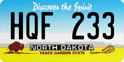 ND license plate HQF233