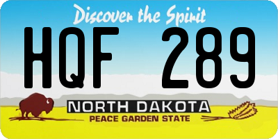 ND license plate HQF289