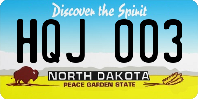 ND license plate HQJ003