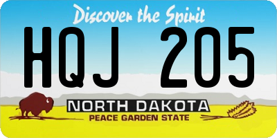 ND license plate HQJ205