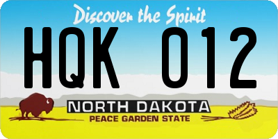 ND license plate HQK012