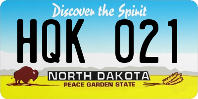 ND license plate HQK021