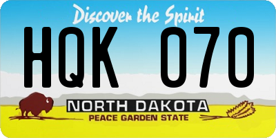 ND license plate HQK070