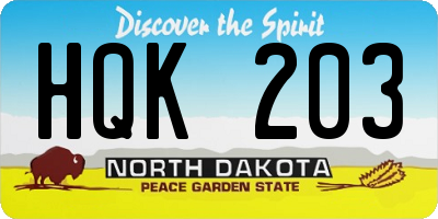 ND license plate HQK203