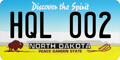 ND license plate HQL002
