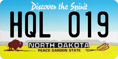 ND license plate HQL019