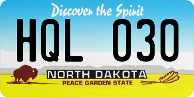 ND license plate HQL030