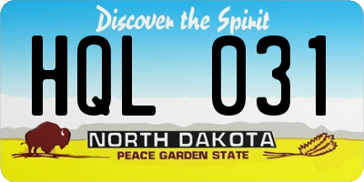 ND license plate HQL031
