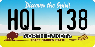 ND license plate HQL138
