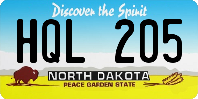 ND license plate HQL205